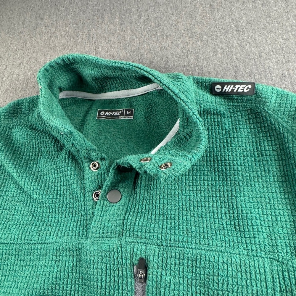 Hi-Tec‎ Mens Green Waffle Grid Fleece Snap Neck Pullover Sweater Size M